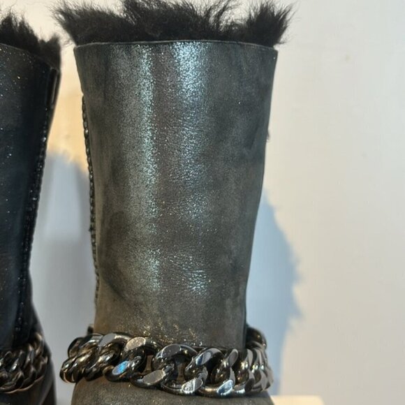 Abricot silver metallic suede side-zip ankle boots size US7 - Picture 13 of 14